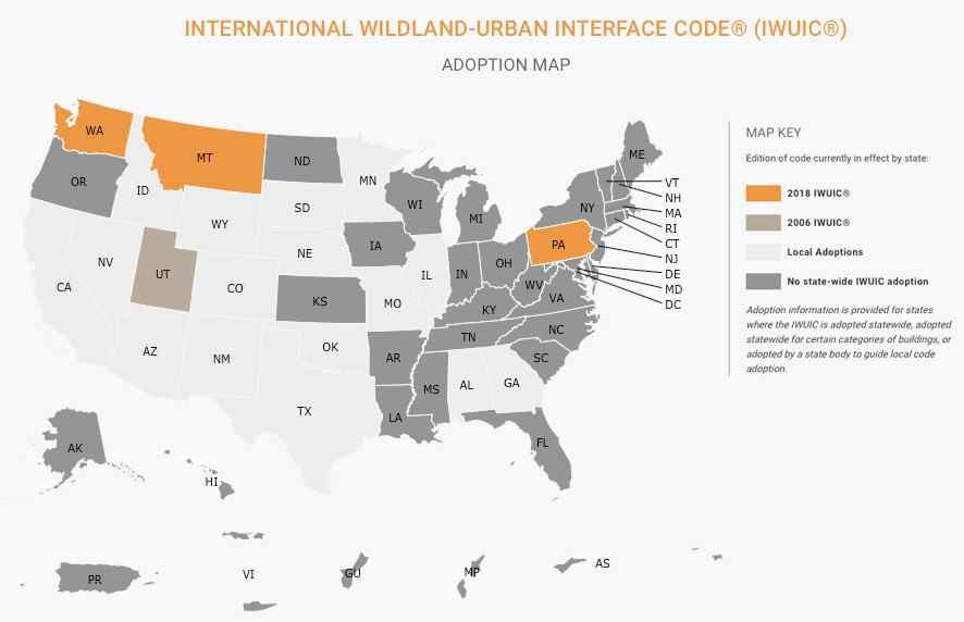 International Wildland-Urban Interface Code adoption map