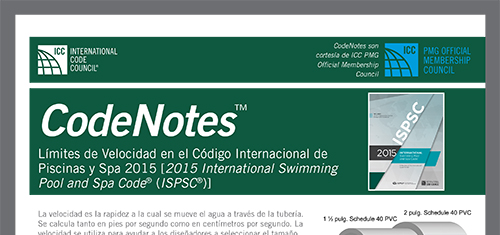 Límites de Velocidad en el Código Internacional de Piscinas y Spas 2015 [2015 International Swimming Pool and Spa Code® (ISPSC®)]