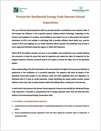 Process for Residential Energy Code Remote Virtual Inspections